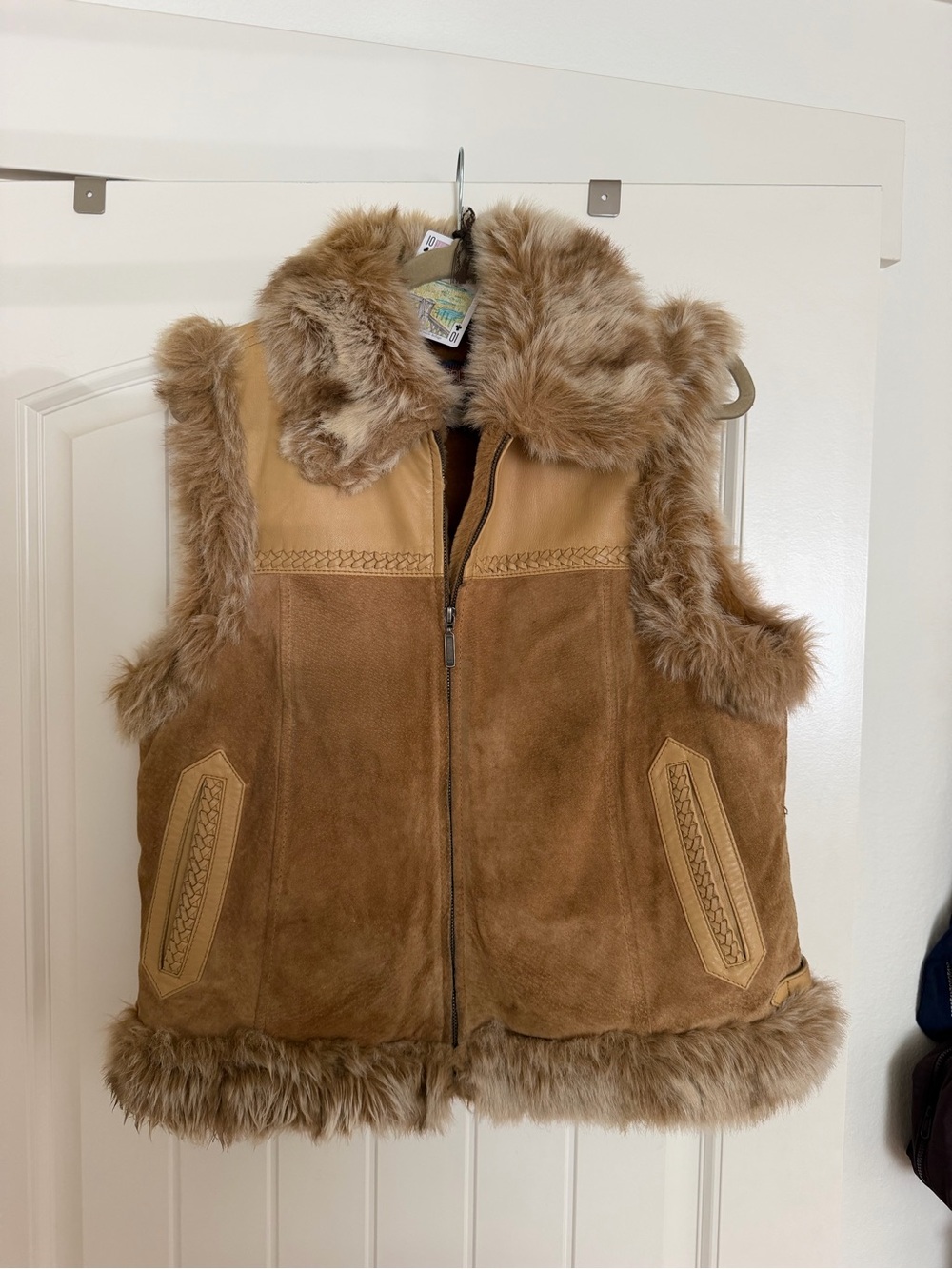 Cripple Creek Tan Faux Fur Trim Suede & Leather Vest - size XL